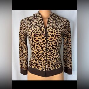 Leopard Print Zip Front Hoodie with Pink Accents